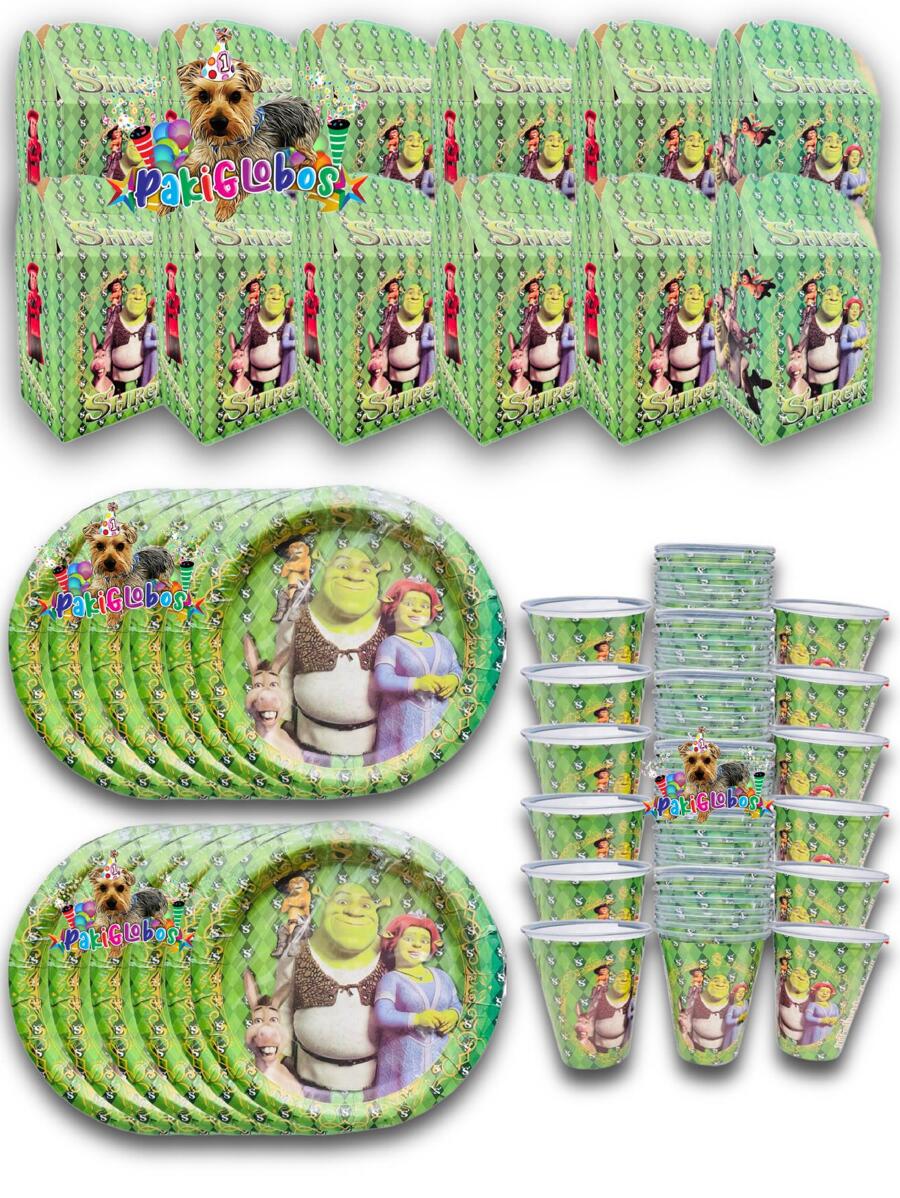 Party Kit 10 Character Guests Ogre Donkey Fiona Disposable 30 Pcs Cardboard Decoration Items Plates Cups Sweets - Black - View 1
