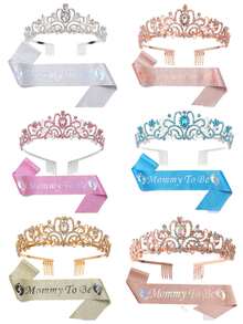 Set de 2 piezas Corona y Faja para Mamá Futura para Baby Shower, Día de la Madre, Fiesta de Cumpleaños, Accesorios para Fotos - Multicolor - Ver 5