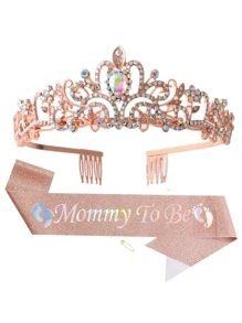 Set de 2 piezas Corona y Faja para Mamá Futura para Baby Shower, Día de la Madre, Fiesta de Cumpleaños, Accesorios para Fotos - Multicolor - Ver 1