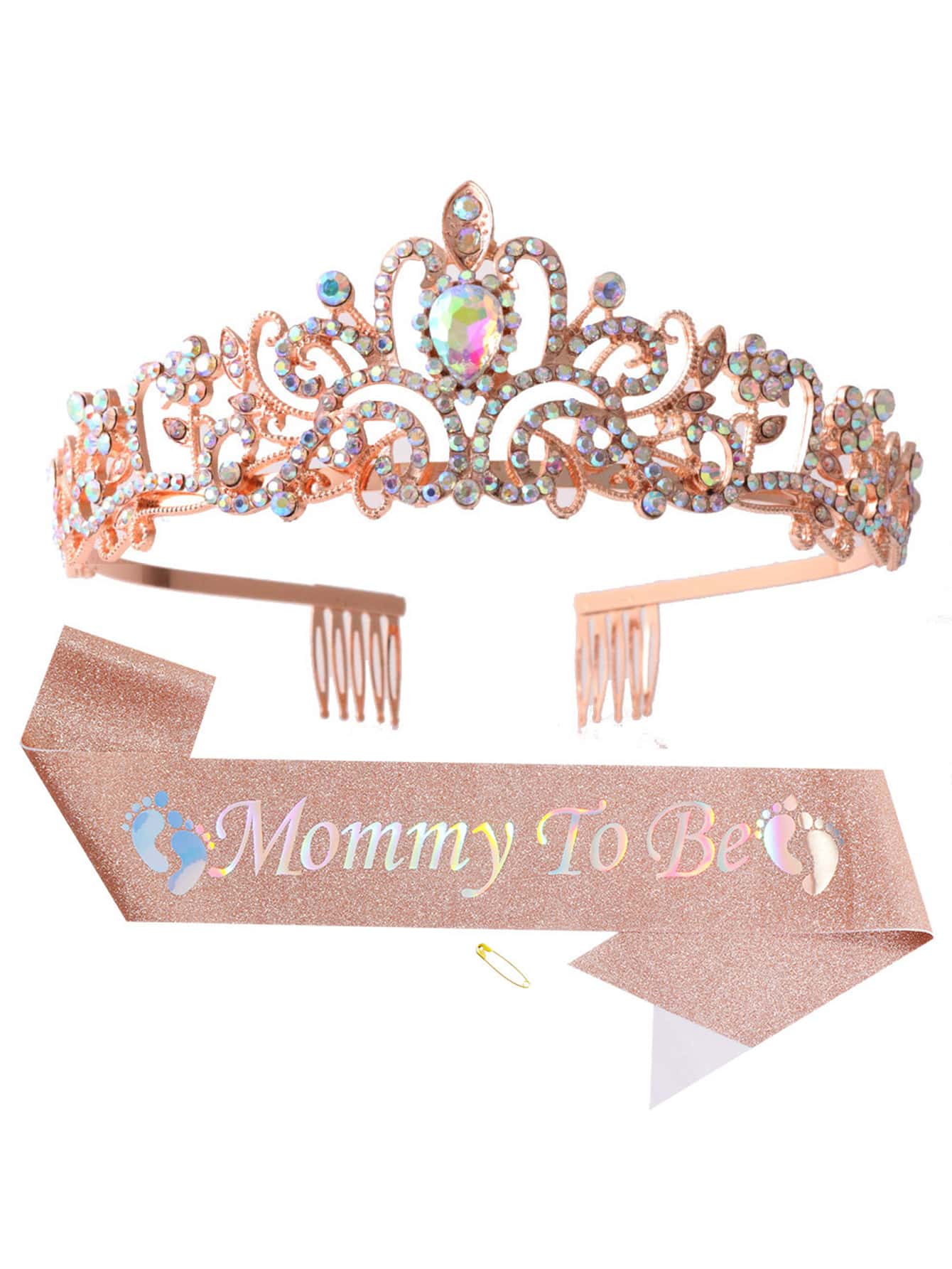 Set de 2 piezas Corona y Faja para Mamá Futura para Baby Shower, Día de la Madre, Fiesta de Cumpleaños, Accesorios para Fotos - Multicolor - Ver 1
