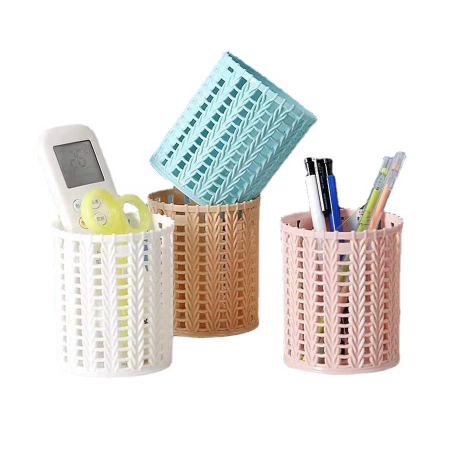 創意塑膠編織筆筒,多功能文具收納收納,桌子裝飾用品辦公和家庭