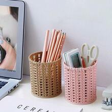 創意塑膠編織筆筒,多功能文具收納收納,桌子裝飾用品辦公和家庭