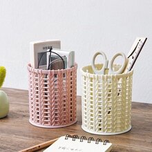 創意塑膠編織筆筒,多功能文具收納收納,桌子裝飾用品辦公和家庭