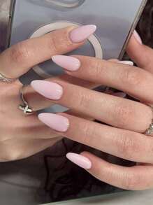 Cambia tus uñas con 24 piezas de puntas de uñas en forma de almendra de tamaño mediano-largo, cubiertas completas de uñas con revestimiento brillante rosa. Ideal para mujeres y chicas de moda para salidas diarias, citas, trabajo y fiestas. Suministros de uñas presionadas uñas falsas uña falsa uña acrílica - Rosa - Ver 1