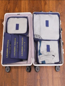 6 piezas simple poliéster de viaje Bolsas de almacenamiento , clásico durable azul marino plegable Bolsas de almacenamiento para casa con de viaje