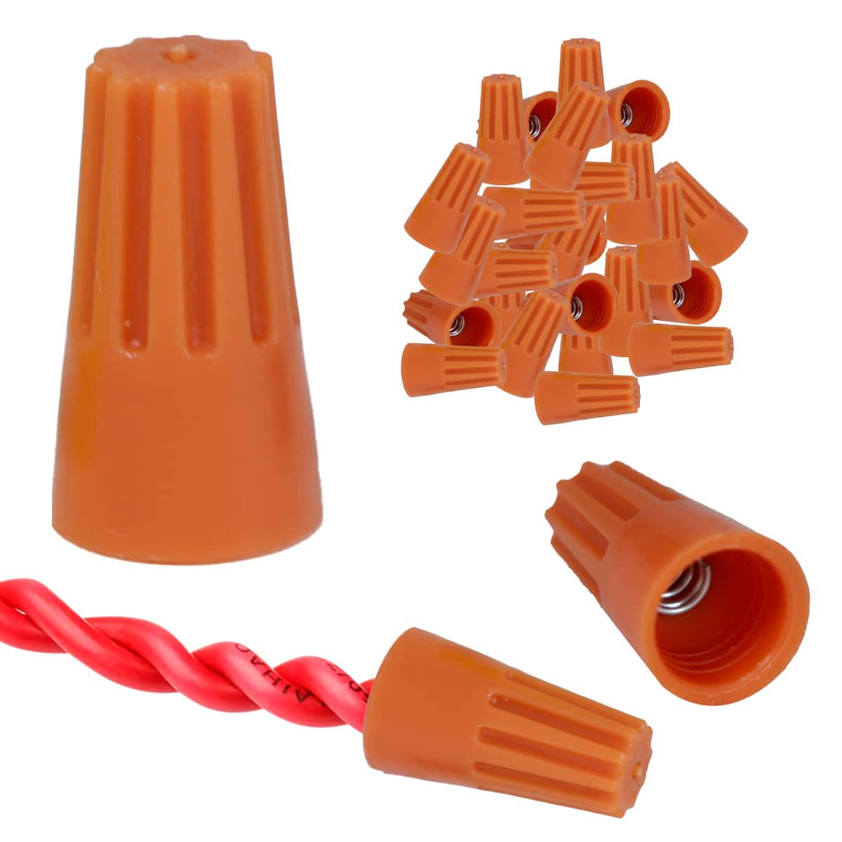 Bolsa con Capuchones Para Cable Conector Campana Calibre 12 a 14 AWG Con 100 piezas. - Naranja - Ver 1