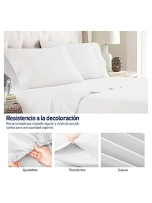 Juego de Sábanas individuales Bluelander, 3 piezas - Blanco - Ver 6