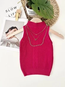 Women Knit Tops - 玫瑰紅 - 查看 1