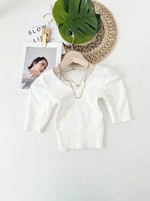 Women Knit Tops - trắng - Xem 3