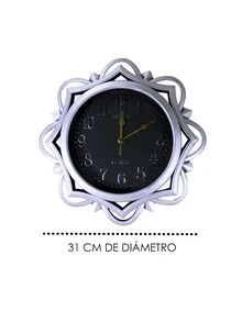 Wall Clock, Analog, Sun Design, Large Numbers - Silver - View 2