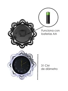 Wall Clock, Analog, Sun Design, Large Numbers - Silver - View 3