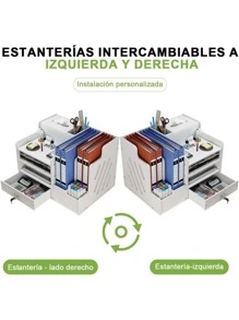 Organizador de escritorio para oficina y hogar, con caja de pañuelos, soporte para bolígrafos y cajón con cerradura, de regreso a la escuela - Blanco - Ver 4