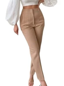 Women's Pleated Pants - Camel - View 1