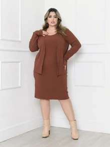 Plus Size Dresses - 鏽棕色 - 查看 1