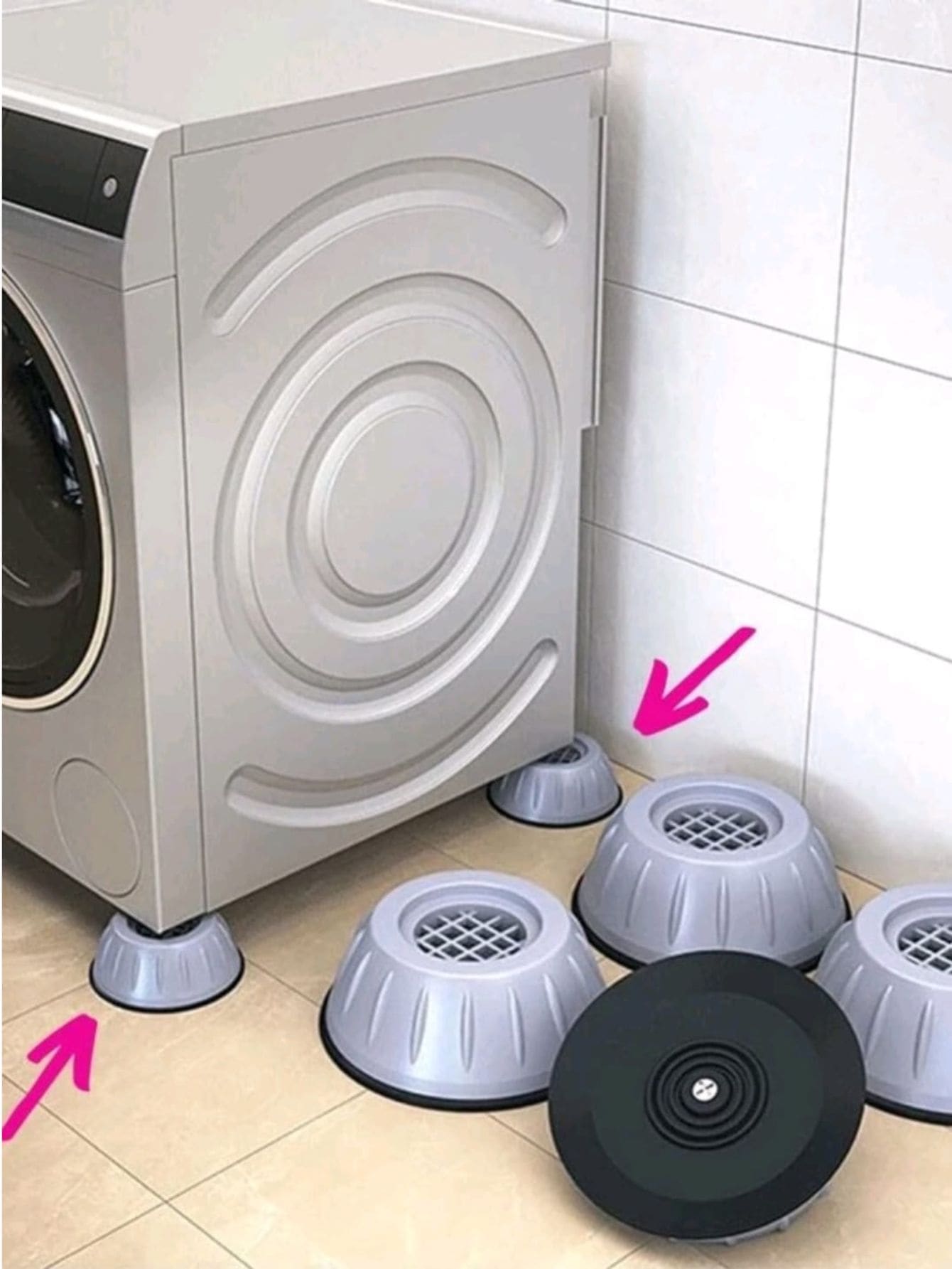 KIT DE BASES PROTETORAS PARA ELETRODOMESTICOS / PÉ NIVELADOR ANTIDERRAPANTE LAVA E SECA MOVEIS DE PLASTICO REDONDO 4 PECAS