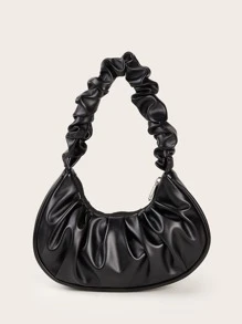 1pc Girls' Fashion Crinkle Hand-Held Tote Bag, Suitable For Daily Outings - Black - View 3