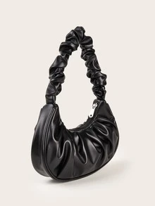 1pc Girls' Fashion Crinkle Hand-Held Tote Bag, Suitable For Daily Outings - Black - View 6