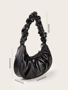 1pc Girls' Fashion Crinkle Hand-Held Tote Bag, Suitable For Daily Outings - Black - View 4