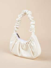 1pc Girls Fashion Ruched Handbag, Suitable For Daily Outings - White - View 8