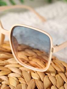 1 chiếc kính thời trang vuông màu chuyển sắc có đinh tán - Màu xanh lam - Xem 4