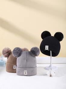 3入組雙小絨球針織帽套裝 - 彩色 - 查看 3