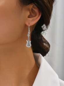 1 Đôi Vintage Đàn Guitar Hình Dụng Cụ Âm Nhạc Bông Tai Cho Lễ Hội Âm Nhạc Quà Tặng - Bạc - Xem 1