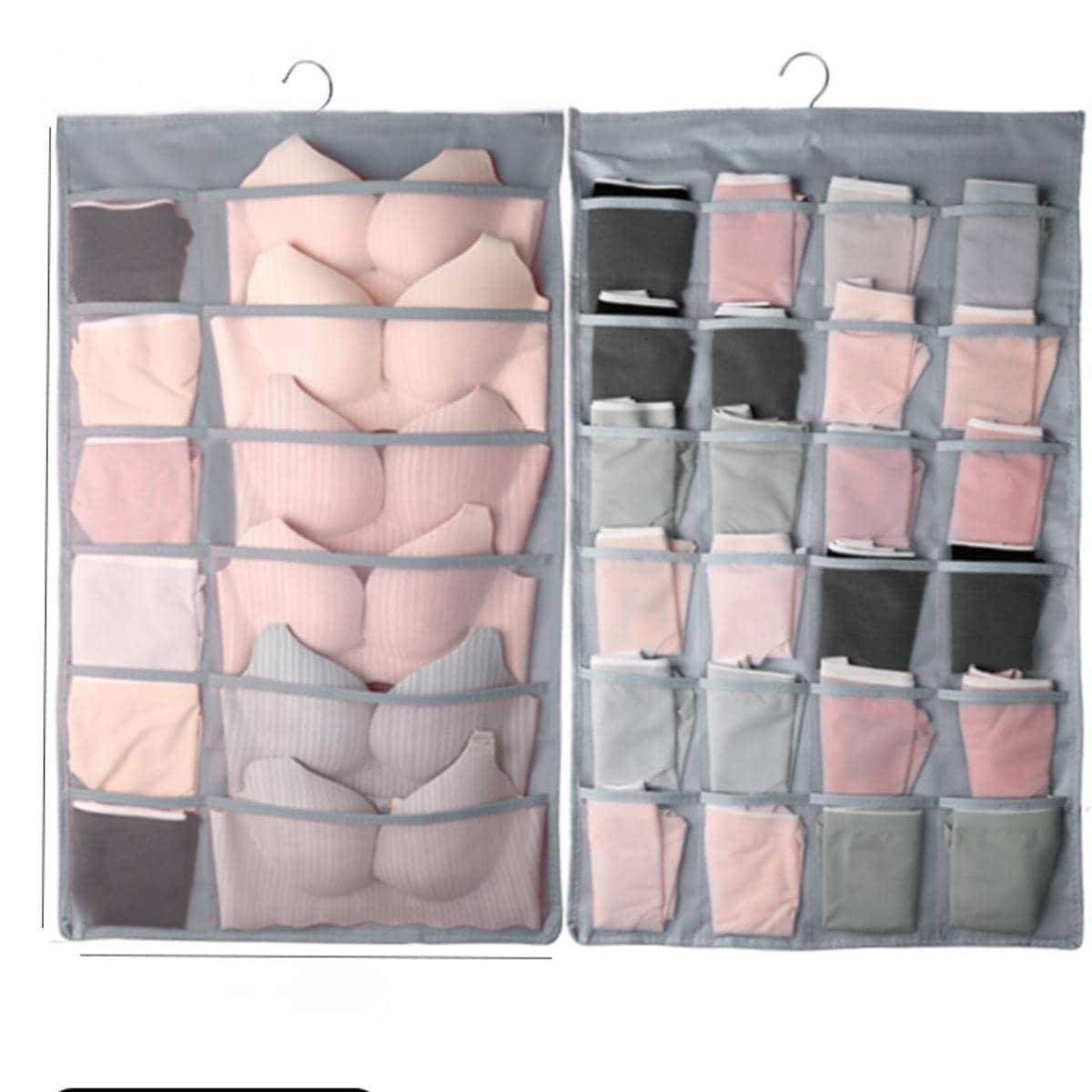 doméstico doble faz 36 cuadros Ropa interior almacenamiento tipo de cajón Calcetines Sujetador Braguitas apartado de cuadros armario almacenamiento Bolsa colgante - Gris - Ver 1