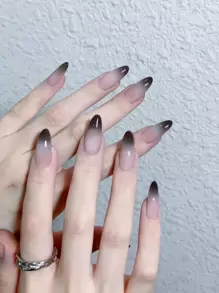 24 piezas de uñas postizas estilo degradado de tonos nude a negro con forma elíptica corta, incluyendo 1 tira de lijado de uñas y 1 pieza de pegamento jelly uñas falsas uña falsa uña acrílica