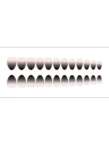 24 piezas de uñas postizas estilo degradado de tonos nude a negro con forma elíptica corta, incluyendo 1 tira de lijado de uñas y 1 pieza de pegamento jelly uñas falsas uña falsa uña acrílica