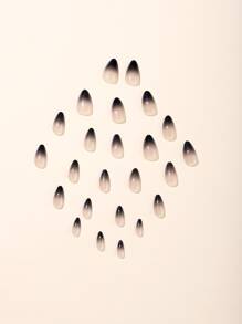 24 piezas de uñas postizas estilo degradado de tonos nude a negro con forma elíptica corta, incluyendo 1 tira de lijado de uñas y 1 pieza de pegamento jelly uñas falsas uña falsa uña acrílica