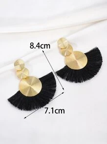 1對誇張的幾何圓圈和流蘇吊墜耳環,採用波西米亞風格扇形設計,適用於女性 - 黑色 - 查看 6