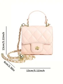 迷你包、斜背包、方形時尚女包、金屬鏈條裝飾方形包、手提包、手機包、口紅包 - 粉色 - 查看 2