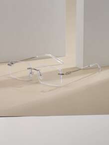 1pc Ultra-Light Fashionable Rimless Glasses With Vintage Gold Temples Clear Glasses Accessories - Silver - View 2