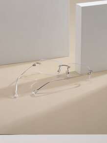 1pc Ultra-Light Fashionable Rimless Glasses With Vintage Gold Temples Clear Glasses Accessories - Silver - View 3