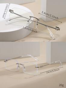 1pc Ultra-Light Fashionable Rimless Glasses With Vintage Gold Temples Clear Glasses Accessories - Silver - View 4