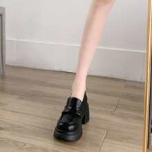 時尚鞋,極簡風格平底樂福鞋 - 黑色 - 查看 4