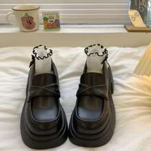 時尚鞋,極簡風格平底樂福鞋 - 黑色 - 查看 2