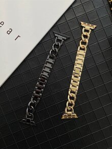 1入組中性別緻牛仔鏈條&素色金屬質感帶38/40/41/42/44/45mm適用於Apple Watch - 金色 - 查看 5