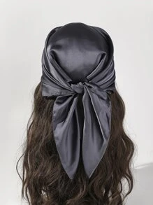 1 Khăn Bandana màu trơn giống như lụa dành cho nữ, hoàn hảo cho kỳ nghỉ, trang phục thường ngày, trang phục hàng ngày và quà tặng lễ hội - Màu xám đen - Xem 1