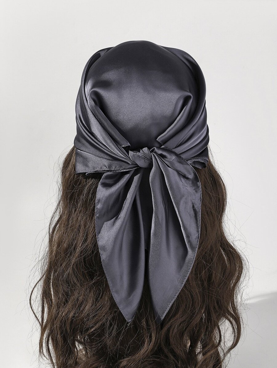 1 Khăn Bandana màu trơn giống như lụa dành cho nữ, hoàn hảo cho kỳ nghỉ, trang phục thường ngày, trang phục hàng ngày và quà tặng lễ hội - Màu xám đen - Xem 1