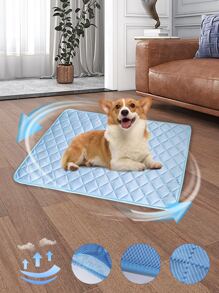 1入組夏天狗狗地墊呼吸自在地睡眠貓地墊床散熱寵物墊床 - 藍白色 - 查看 2