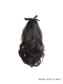 Short Body Wave Ponytail Synthetic Hair Extension - Black - View 2