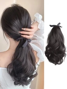 Short Body Wave Ponytail Synthetic Hair Extension - Black - View 1