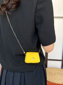 Túi đeo chéo mini xích đơn giản thời trang màu trơn mùa hè - Màu vàng - Xem 4