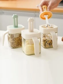 單耐熱玻璃調味品罐帶湯匙 - 黑色 - 查看 2