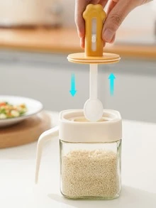 單耐熱玻璃調味品罐帶湯匙 - 黑色 - 查看 5