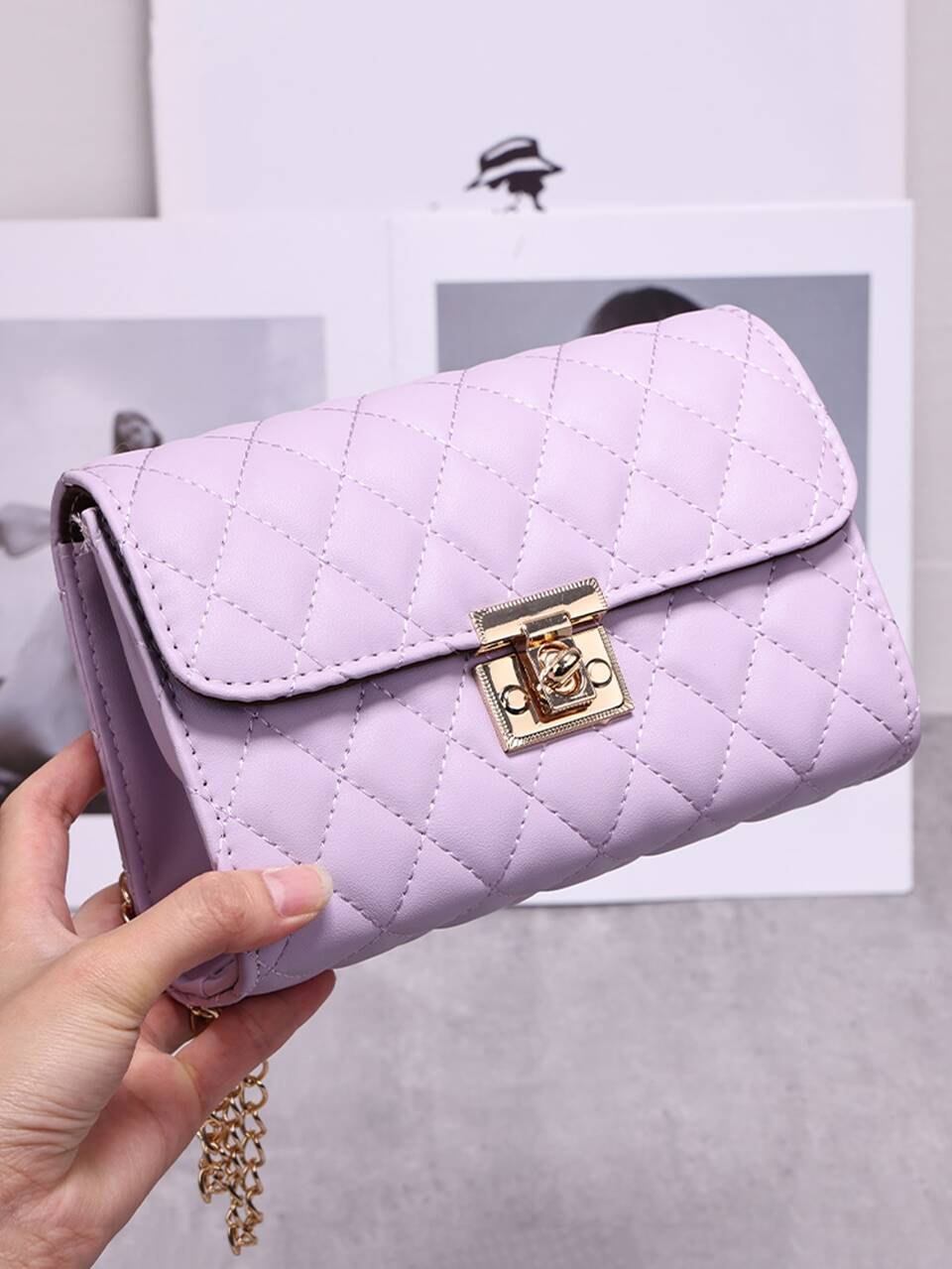 Quilted Crossbody Bag, Fashionable Chain Clutch, Shoulder Bag, Square Bag, Handbag