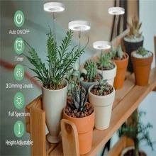 植物生長燈,室內植物用全波段led植物燈,高度可調適用於4/8小時自動開/關計時器,4段可調節亮度,非常適合小植物和迷你盆栽 - 米色 - 查看 7
