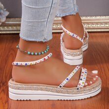 Women's Fashionable Rivet Decorated Thick Sole Sandals For Holiday - White - View 6