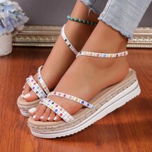 Women's Fashionable Rivet Decorated Thick Sole Sandals For Holiday - White - View 3